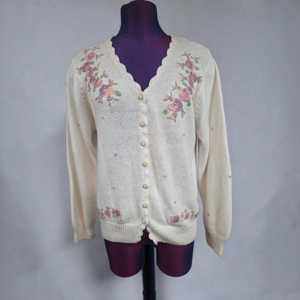 Sweater Exchange Floral Embroidered Cardigan Cottagecore Medium Vintage